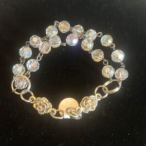 Handcrafted silver tone clear bead bracelet